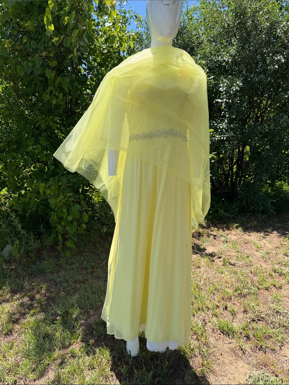 Charlotte Russe Pale Yellow Prom Gown Styled with Cape